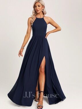 JJ’s House Dark Navy Nadalena Halter Neck, A-line Lace Dress NWT Size 6 #279276